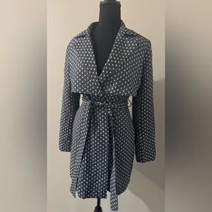 Tulle Geometric‎ Print Trench Coat Belted Collarless Women Size S